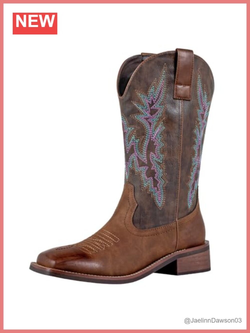 Women's Wide Calf Square Toe Western Cowboy Boots Faux Leather Mid-Calf